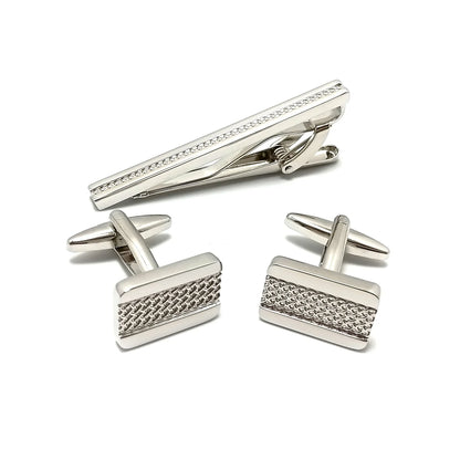 Lattice Stripe Cufflinks & Tie-Bar Set