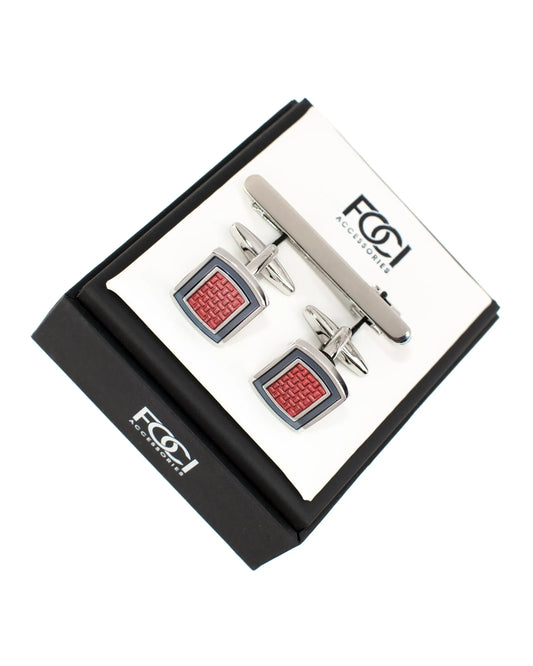 Diamond Plated Cufflinks & Tie-Bar Set