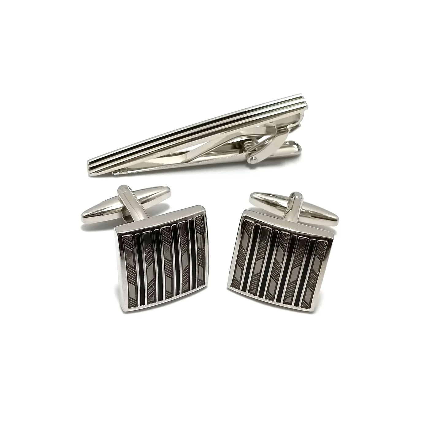 Broken Bars Square Cufflinks & Tie-Bar Set