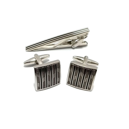 Broken Bars Square Cufflinks & Tie-Bar Set