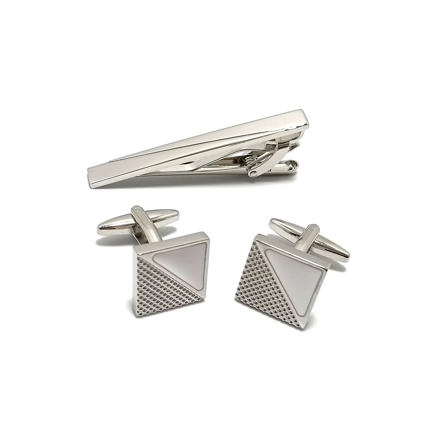 Diagonal Knurling Cufflinks & Tie-Bar Set