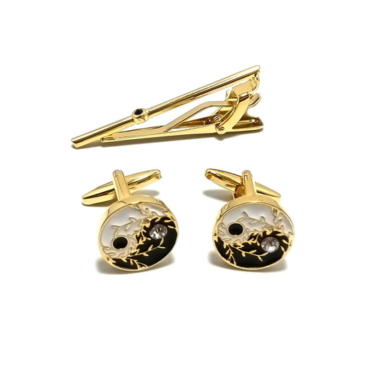Ying Yang Cufflinks & Tie-Bar Set