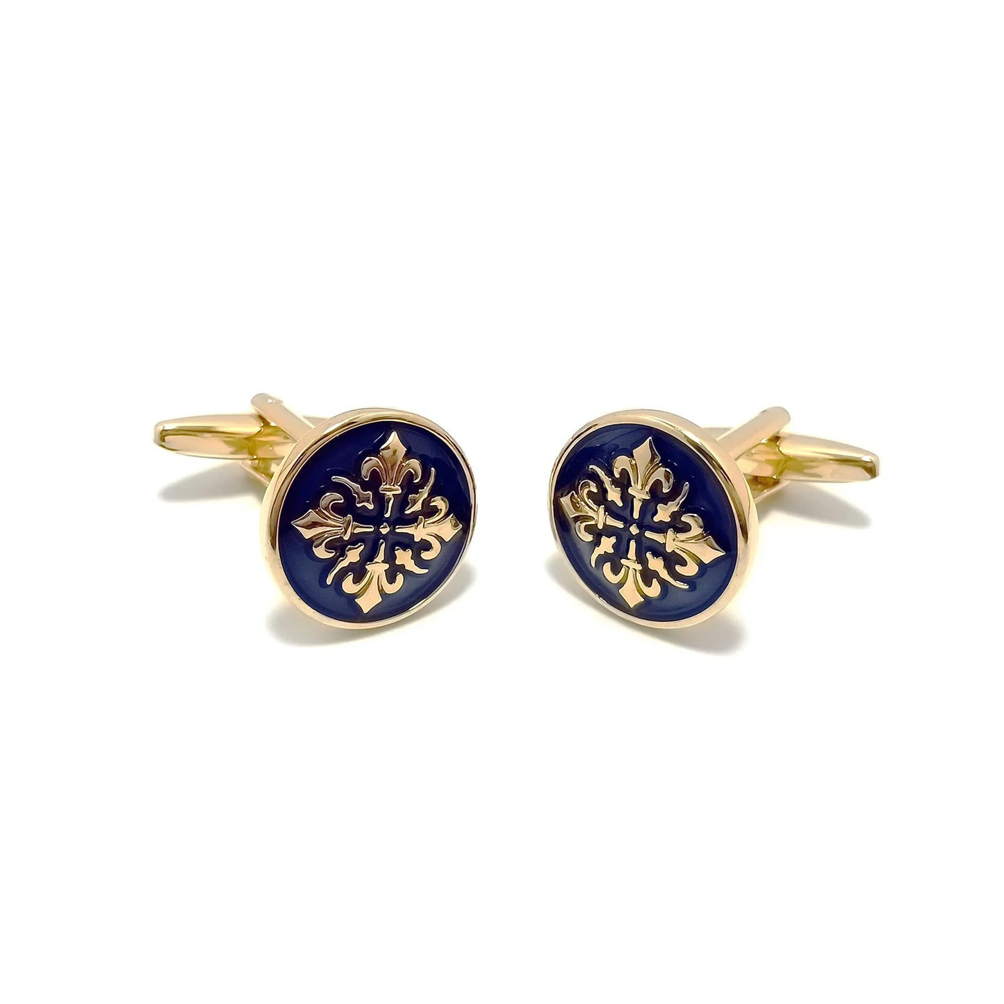 Fleur de Lis Solar Cross Cufflinks & Tie-Bar Set