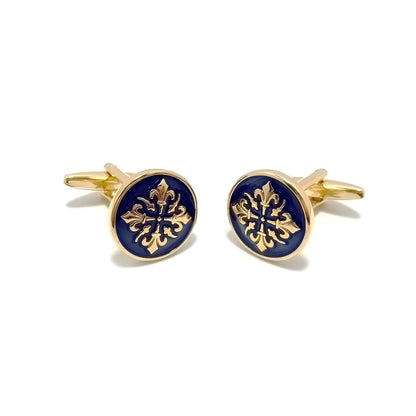 Fleur de Lis Solar Cross Cufflinks & Tie-Bar Set