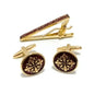 Fleur de Lis Solar Cross Cufflinks & Tie-Bar Set