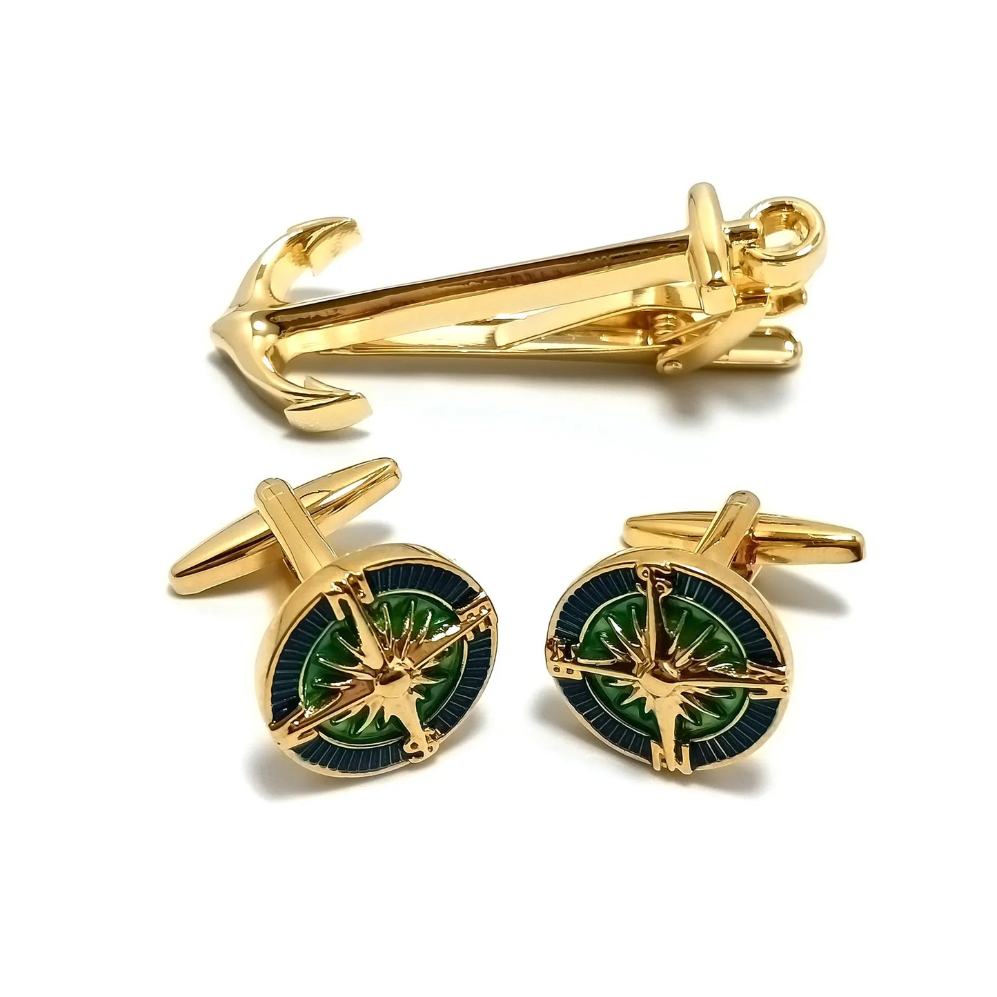 Jeweled Compass Cufflinks & Tie-Bar Set