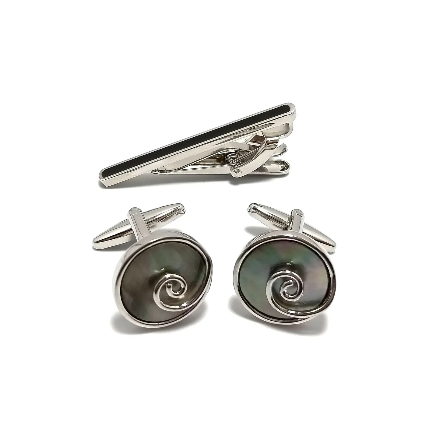 Swirl Roundel Cufflinks & Tie-Bar Set