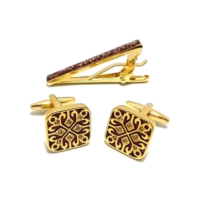 Gold Patterned Cufflinks & Tie-Bar Set