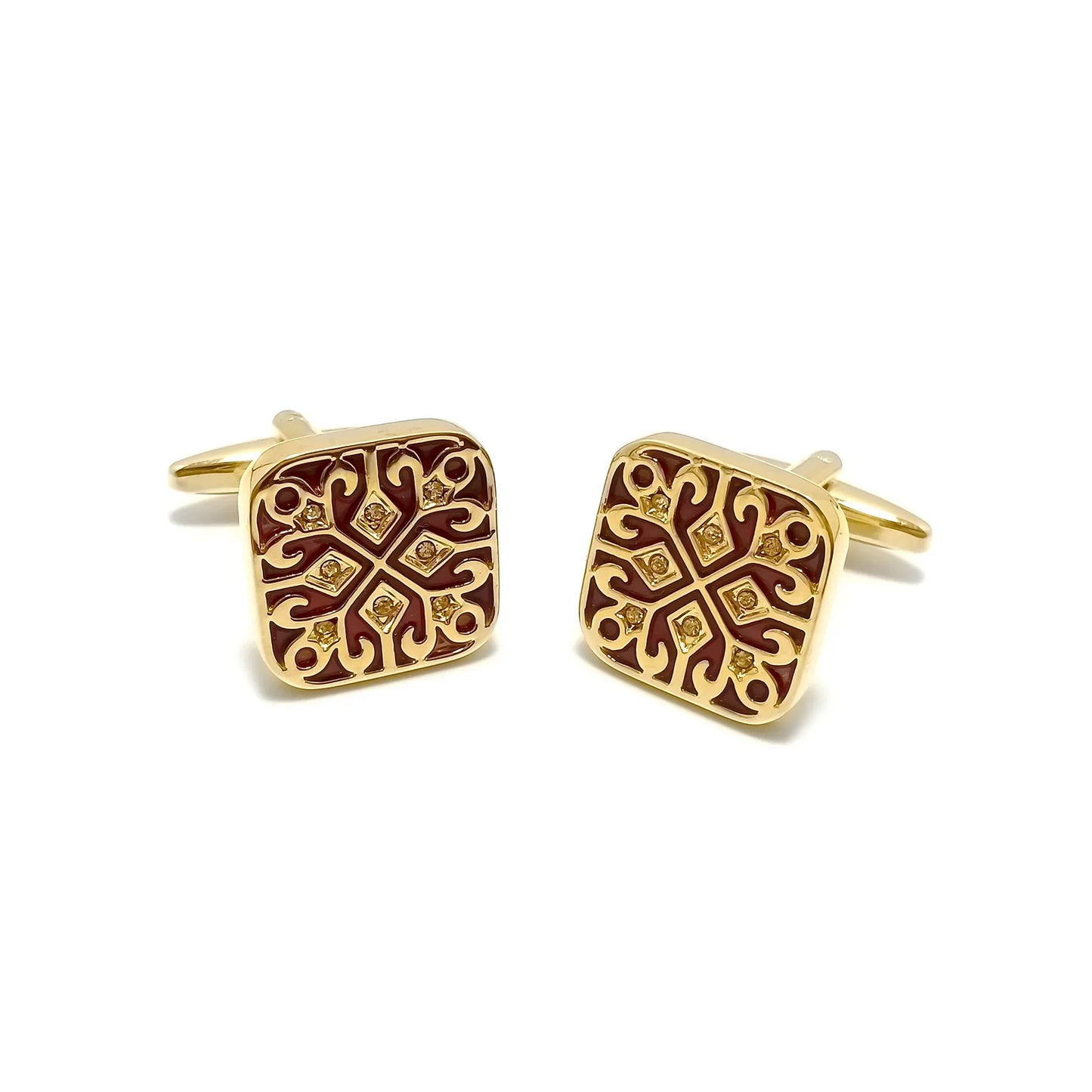 Gold Patterned Cufflinks & Tie-Bar Set