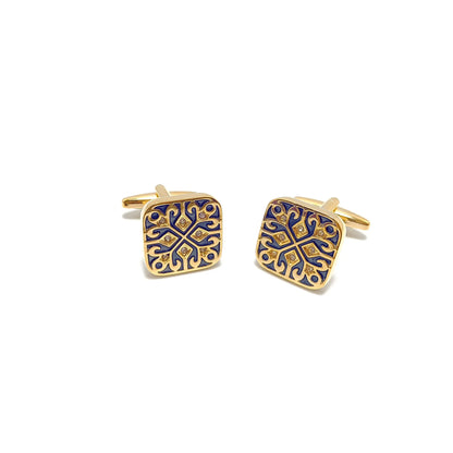 Gold Patterned Cufflinks & Tie-Bar Set