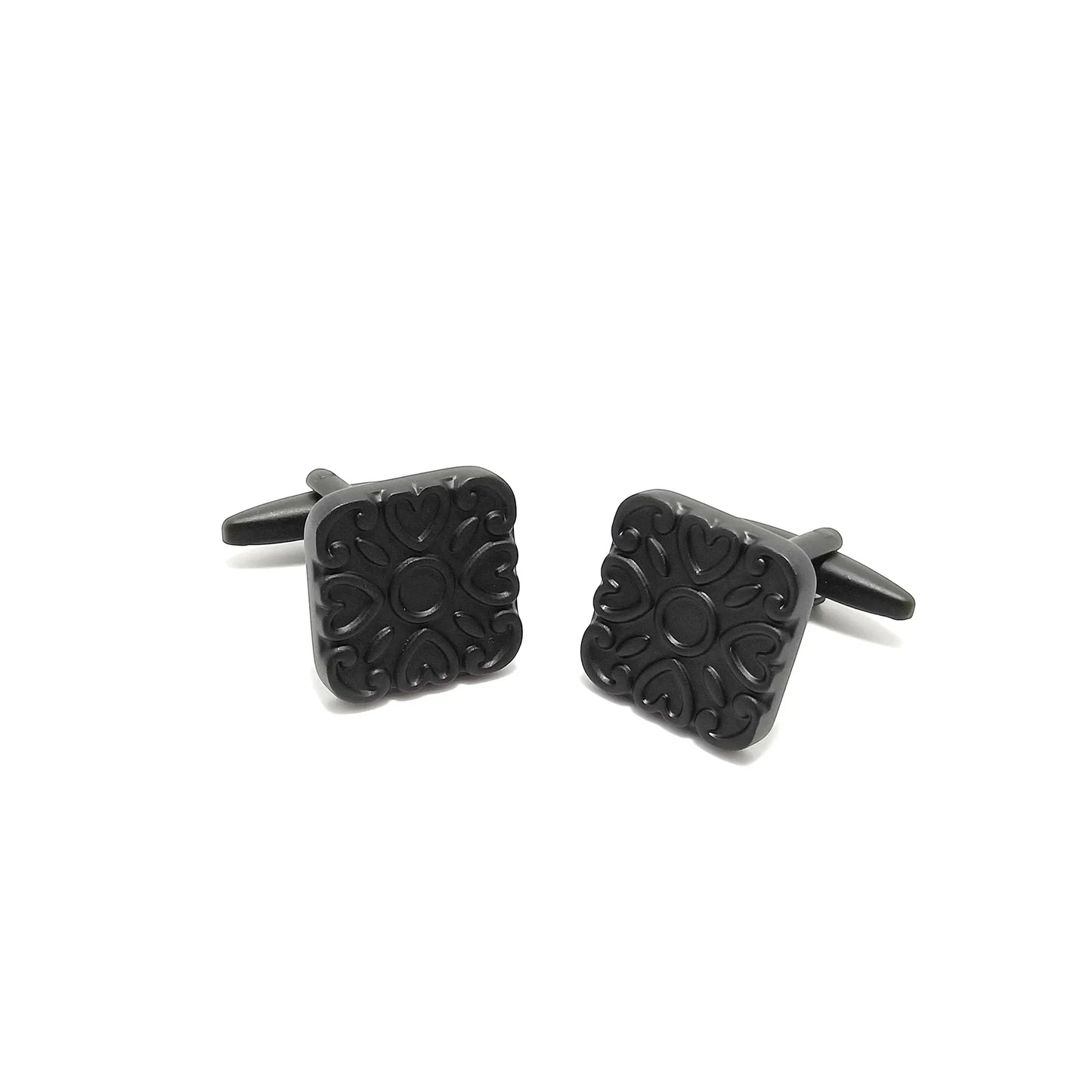 Black Patterned Cufflinks & Tie-Bar Set