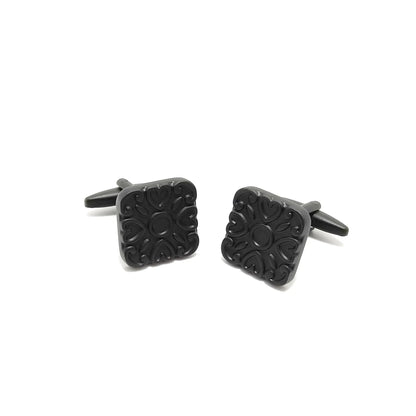 Black Patterned Cufflinks & Tie-Bar Set