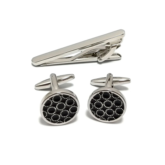 Circle Trellis Roundel Cufflinks & Tie-Bar Set