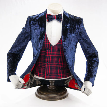 Navy Velour 3-Piece Slim-Fit Tuxedo