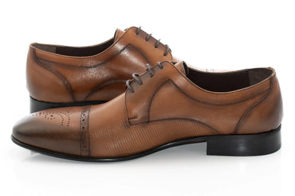 Camel Cap-Toe Derby Lace-Ups