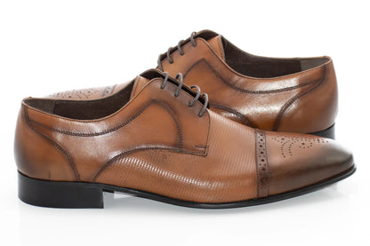 Camel Cap-Toe Derby Lace-Ups