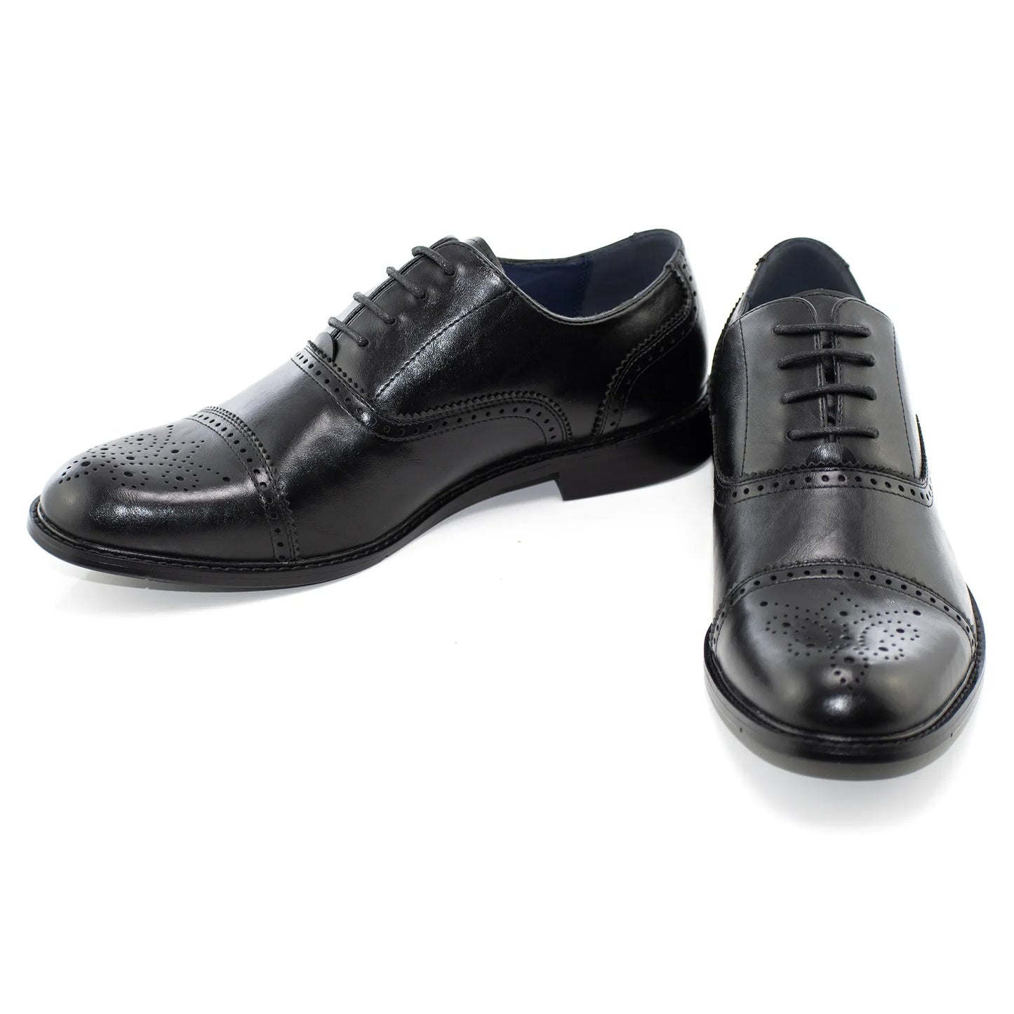 Black Medallion Cap-Toe Oxford Dress Shoes