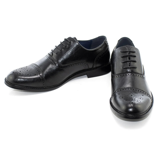 Black Medallion Cap-Toe Oxford Dress Shoes