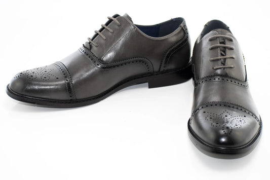 Charcoal Medallion Cap-Toe Oxford Dress Shoes