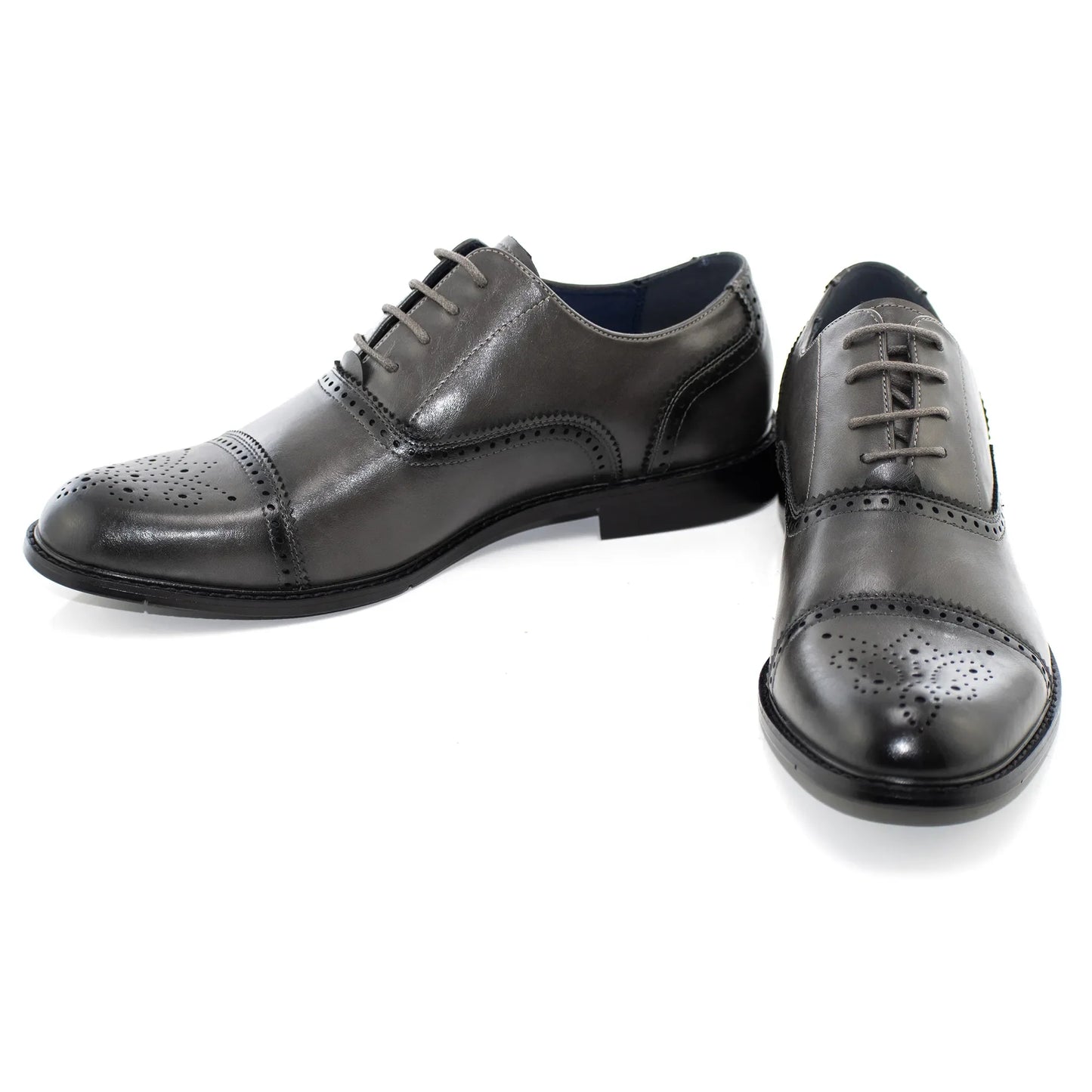 Charcoal Medallion Cap-Toe Oxford Dress Shoes