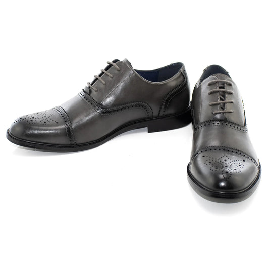 Charcoal Medallion Cap-Toe Oxford Dress Shoes
