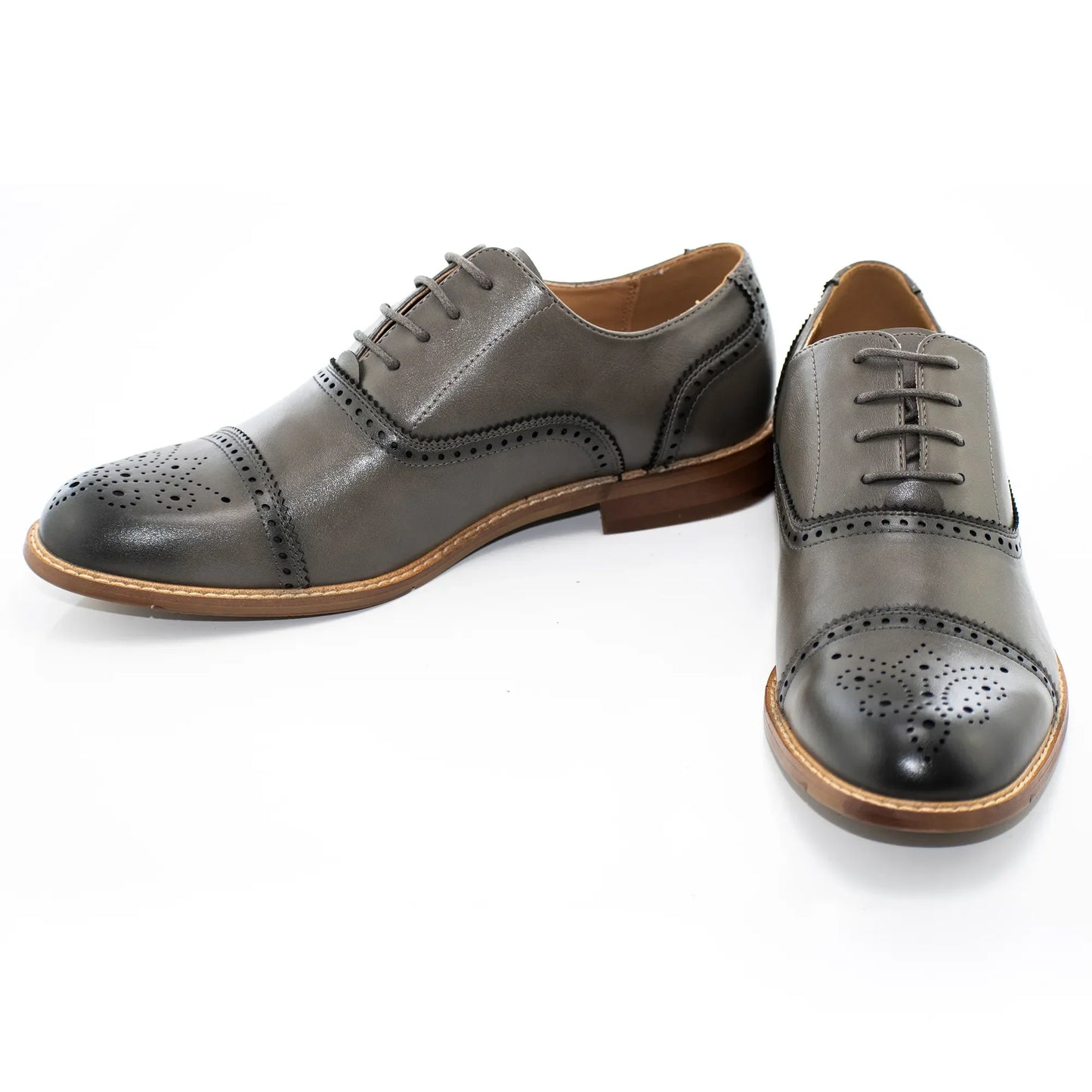 Gray Medallion Cap-Toe Oxford Dress Shoes