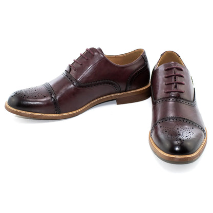 Wine Medallion Cap-Toe Oxford Dress Shoes