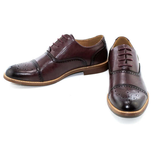 Wine Medallion Cap-Toe Oxford Dress Shoes