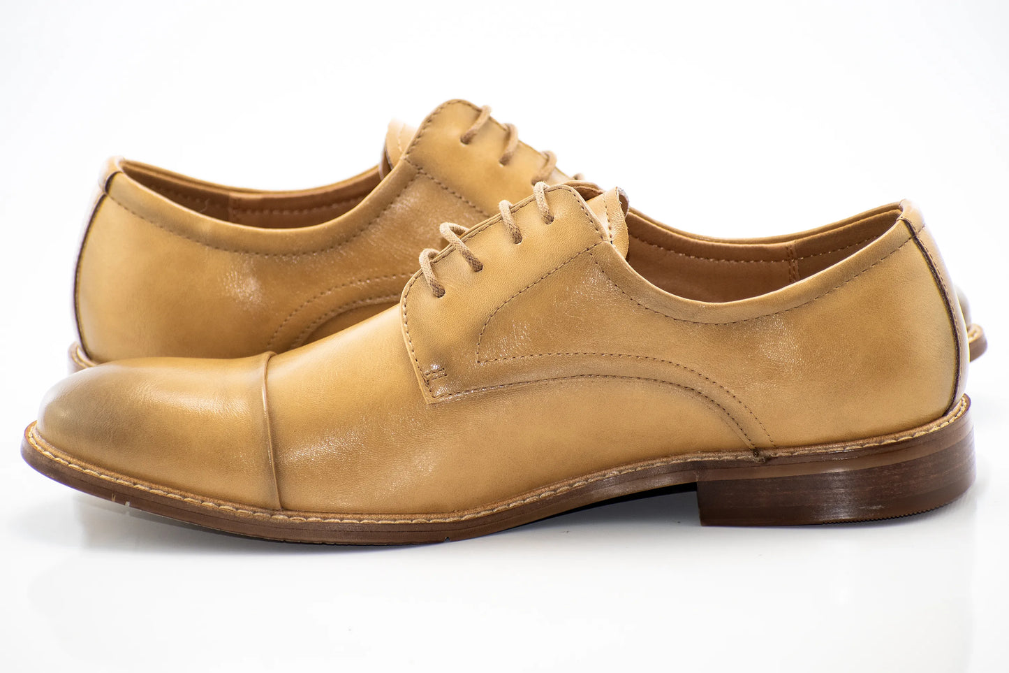 Camel Cap-Toe Lace-Up Derby Dress Shoes