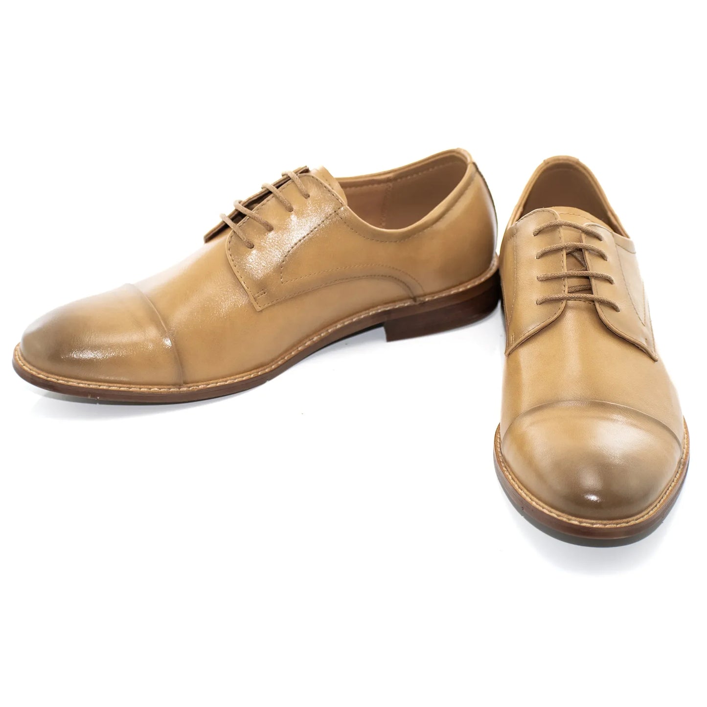 Camel Cap-Toe Lace-Up Derby Dress Shoes