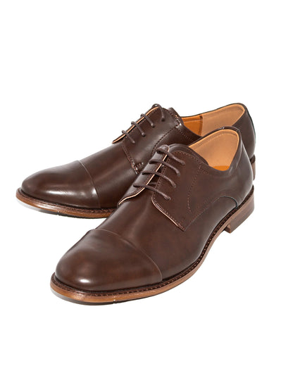 Coffee Brown Cap-Toe Lace-Up Derby Dress Shoes