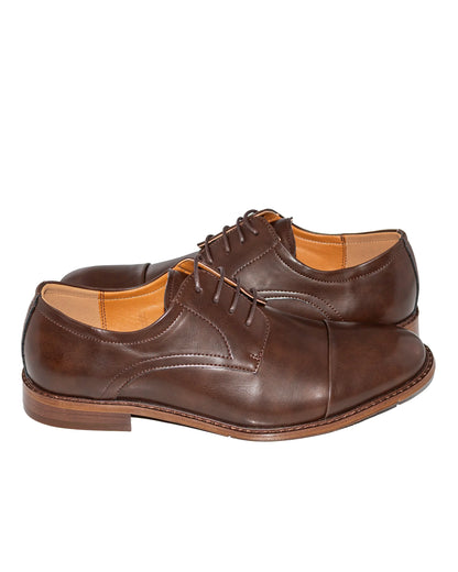 Coffee Brown Cap-Toe Lace-Up Derby Dress Shoes