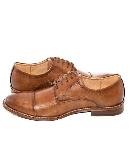 Dark Cognac Cap-Toe Lace-Up Derby Dress Shoes