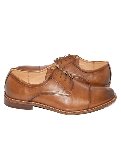 Dark Cognac Cap-Toe Lace-Up Derby Dress Shoes
