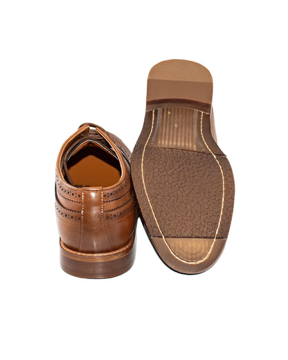 Dark Cognac Wingtip Lace-Up Derby Dress Shoes