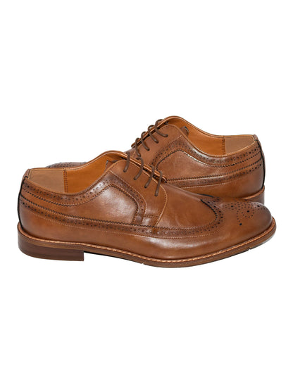 Dark Cognac Wingtip Lace-Up Derby Dress Shoes