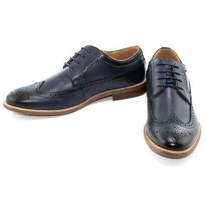 Navy Wingtip Lace-Up Dress Shoes