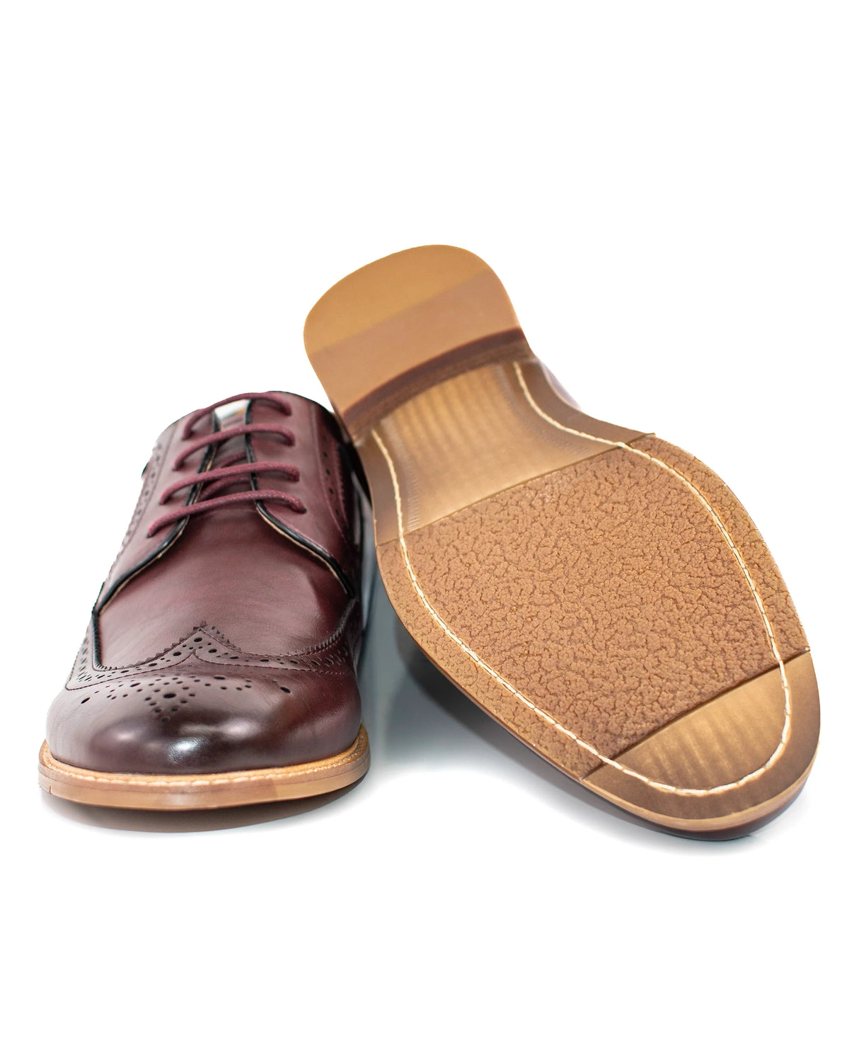 Wine Wingtip Lace-Up Derby Dress Shoes | Bottoms View | Dolce Vesta