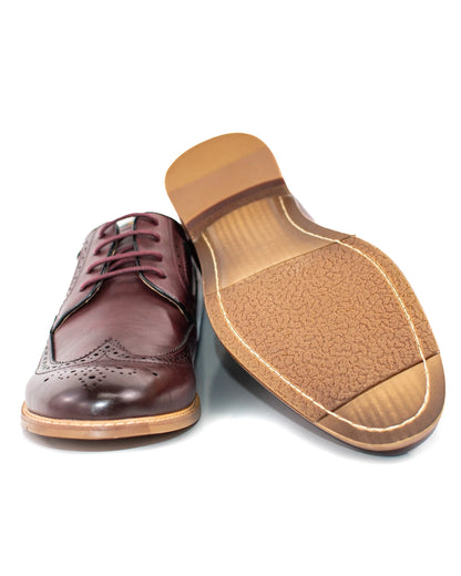 Wine Wingtip Lace-Up Derby Dress Shoes | Bottoms View | Dolce Vesta