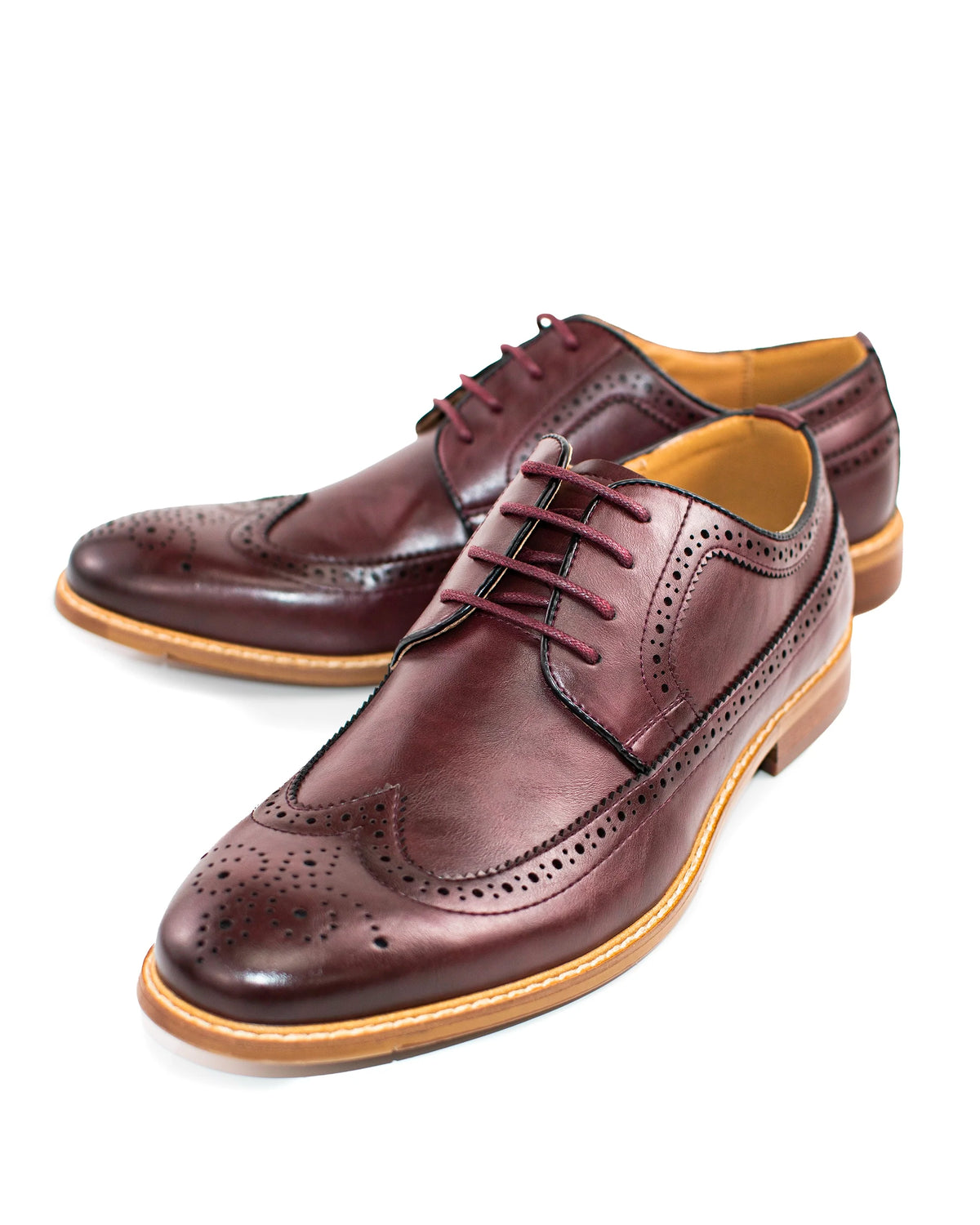 Wine Wingtip Lace-Up Derby Dress Shoes | Front View | Dolce Vesta