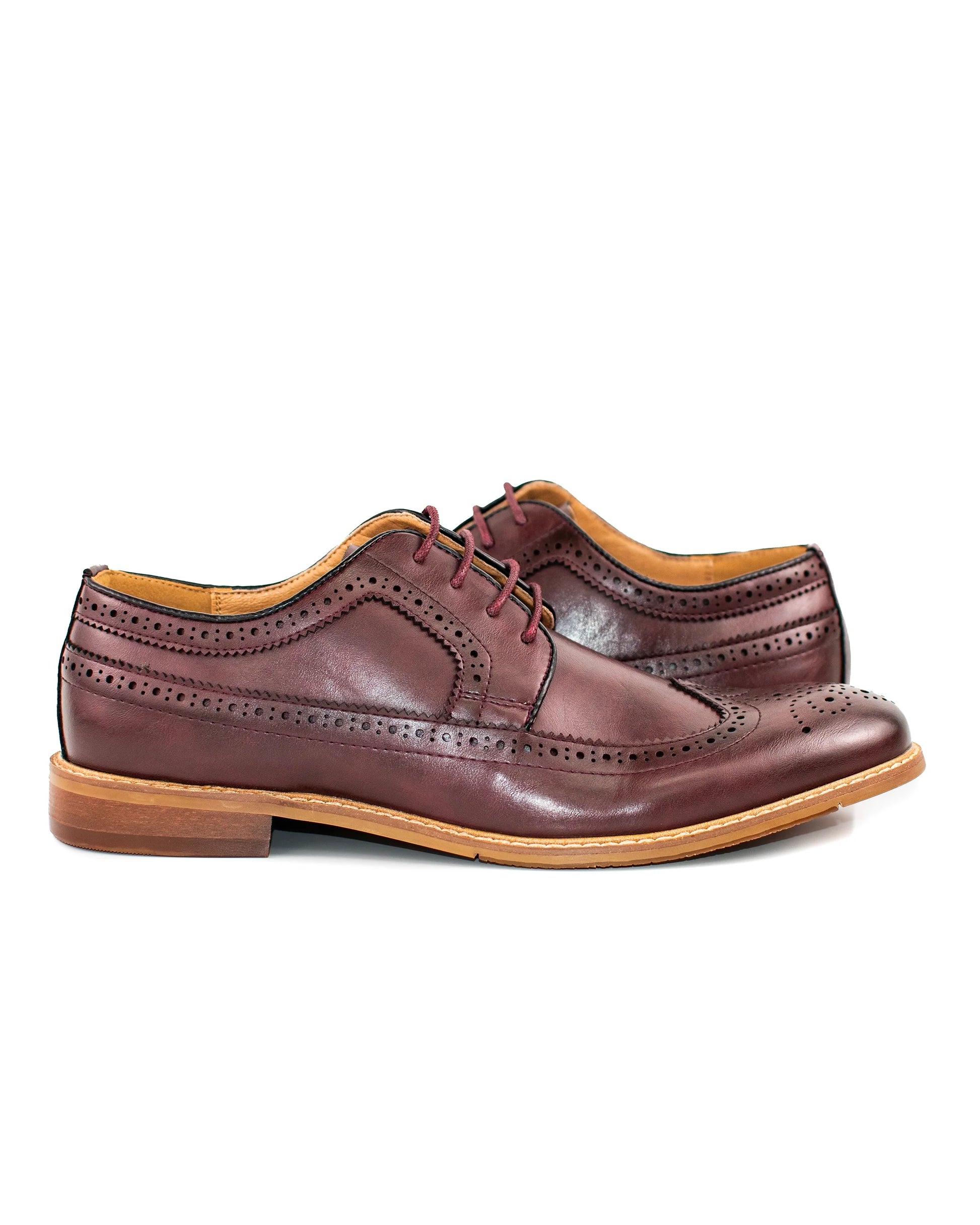 Wine Wingtip Lace-Up Derby Dress Shoes | Outside View | Dolce Vesta