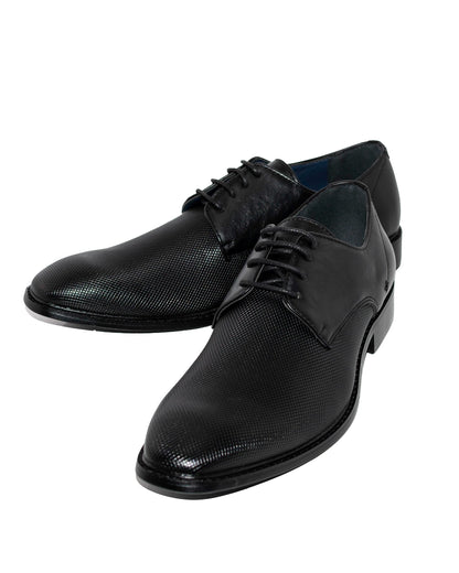 Black Textured Lace-Up Derby Dress Shoe