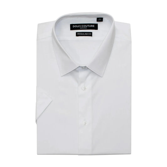 White Stretch Regular-Fit Shortsleeve Dress Shirt