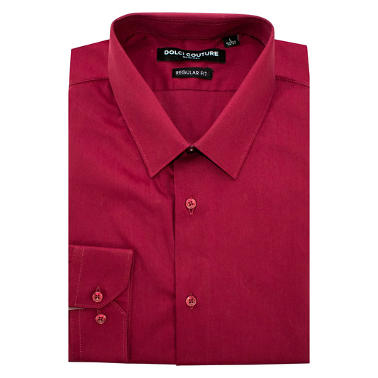 Burgundy Stretch Regular-Fit Dress Shirt