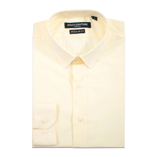 Cream Stretch Regular-Fit Dress Shirt