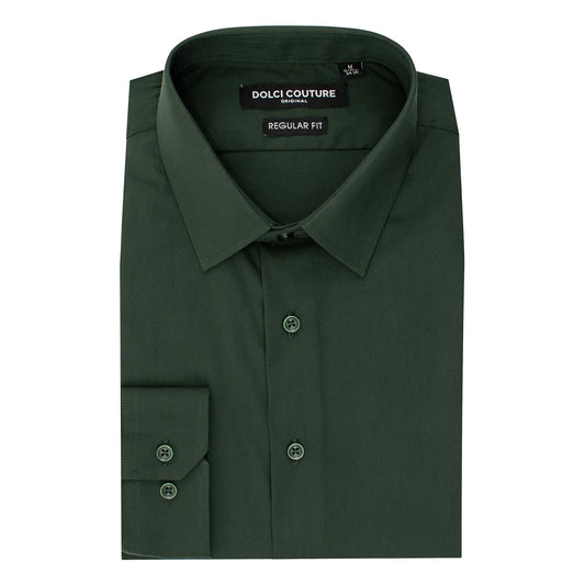 Hunter Green Stretch Regular-Fit Dress Shirt