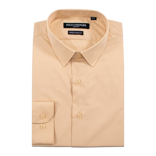Men's Tan Stretch Regular-Fit Dress Shirt