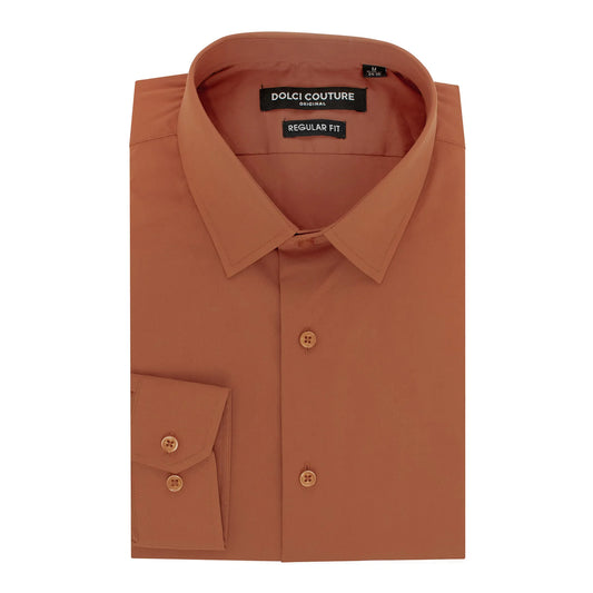 Rust Stretch Regular-Fit Dress Shirt