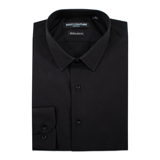 Black Stretch Regular-Fit Dress Shirt