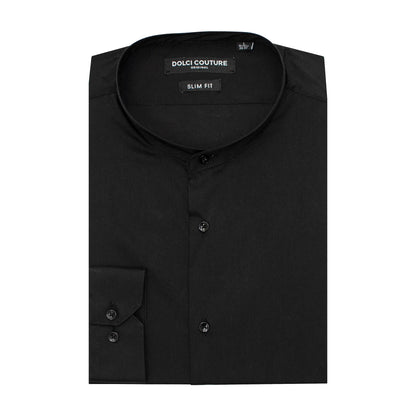 Black Stretch Slim-Fit No-Collar Dress Shirt
